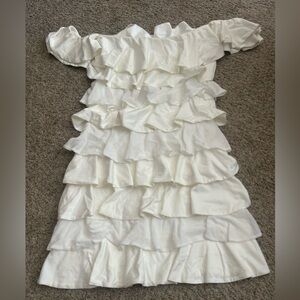Ralph Lauren Black Label Small Ivory Off Shoulder Ruffled Tiered Dress Party Bra